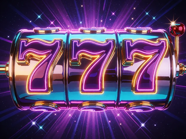 Okładka slotu z trzema fioletowo-złotymi si&oacute;demkami na bębnie - klasyczne sloty 777 w V.Vegas Casino